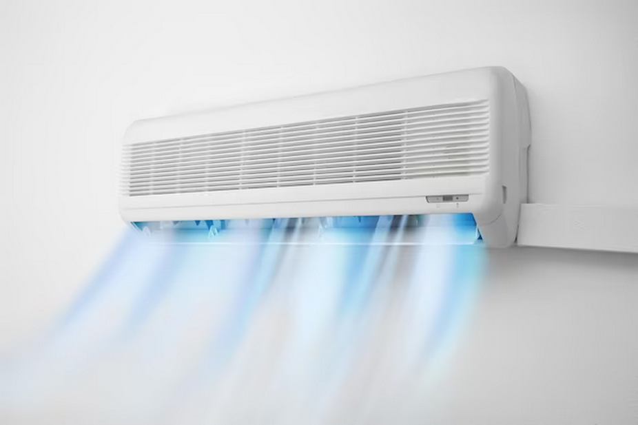 Split-type air conditioner with air venting.