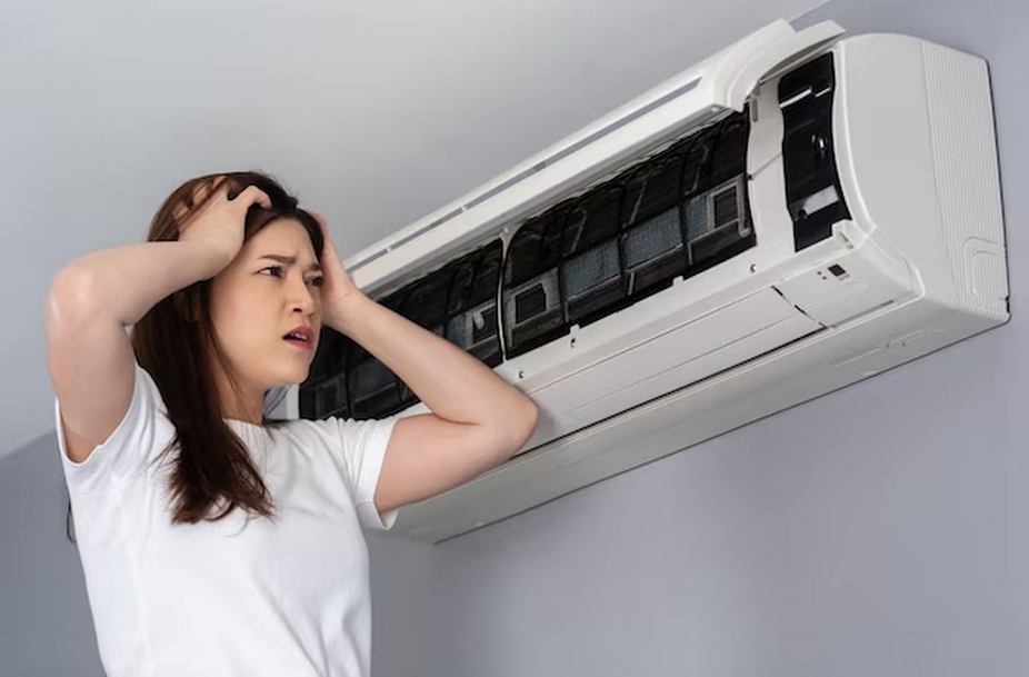 Woman experiencing issues with her home air conditioner.